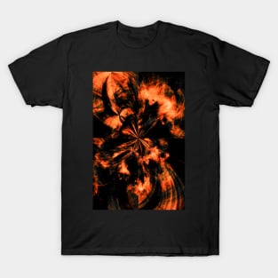 Black and Orange Fire Tie Dye Splash Abstract Artwork T-Shirt